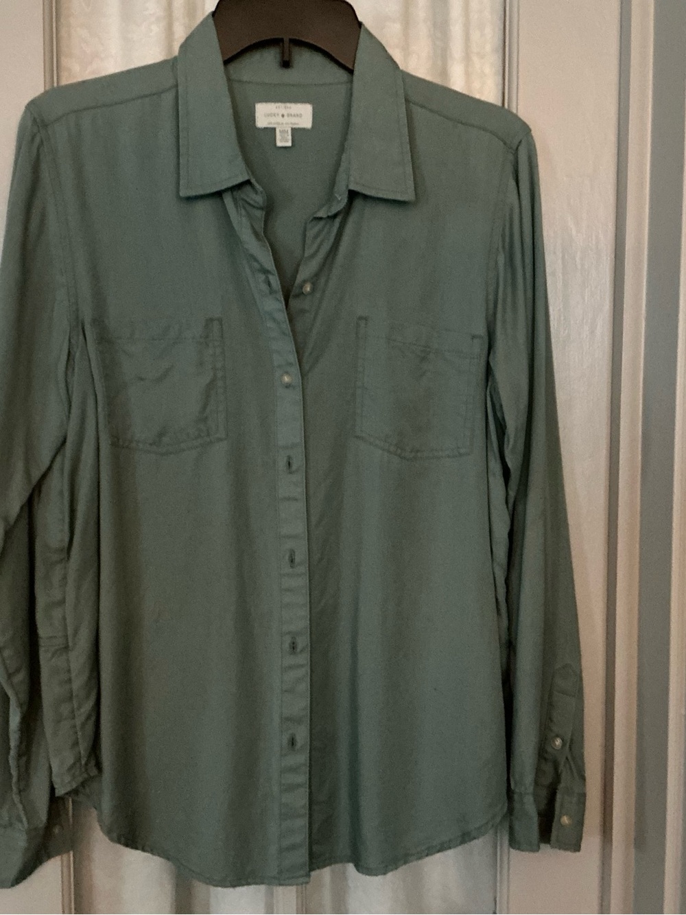 Lucky Brand Woman’s Casual Button-Down Shirt in Sage Green